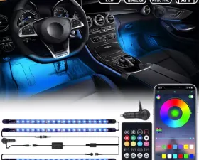 Xprite 4PC Celestial Series Bluetooth and Remote Control RGB LED Interior Car Light Set - Powered by Cigarette Plug