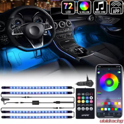 Xprite 4PC Celestial Series Bluetooth and Remote Control RGB LED Interior Car Light Set - Powered by Cigarette Plug - DL-IL-G4