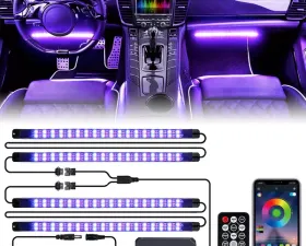 Xprite 4PC USB Celestial Series Double Row RGB LED Interior Car Light Set