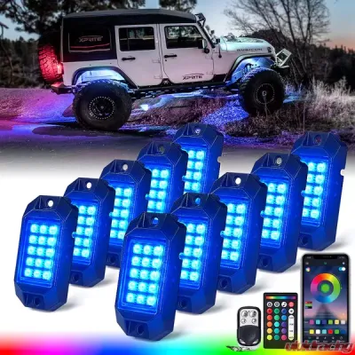 Xprite 10-Piece Discovery Series Multi-Color RGB LED Rock Lights with Remote Control & Bluetooth Options - DL-RL-G5-10PC