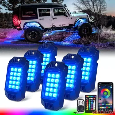 Xprite 6-Piece Discovery Series Multi-Color RGB LED Rock Lights with Remote Control & Bluetooth Options - DL-RL-G5-6PC