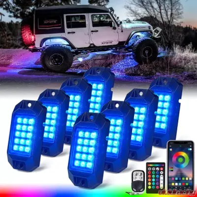 Xprite 8-Piece Discovery Series Multi-Color RGB LED Rock Lights with Remote Control & Bluetooth Options - DL-RL-G5-8PC