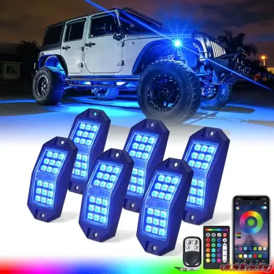 Xprite 6-Piece Discovery Plus Series Multi-Color RGB LED Rock Lights with Remote Control & Bluetooth Options - DL-RL-G6-6PC