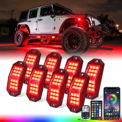 Xprite 8-Piece Discovery Plus Series Multi-Color RGB LED Rock Lights with Remote Control & Bluetooth Options - DL-RL-G6-8PC