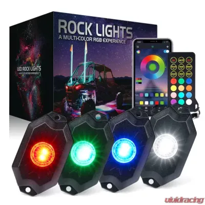 Xprite 4-Piece Trophy Series RGB Pure White LED Rock Lights with Bluetooth and Remote Control - DL-RL-G7-4PC