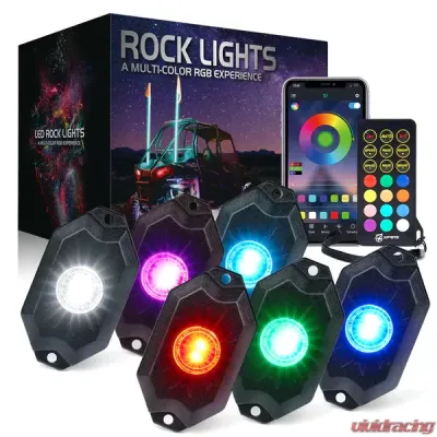 Xprite 6-Piece Trophy Series RGB Pure White LED Rock Lights with Bluetooth and Remote Control - DL-RL-G7-6PC