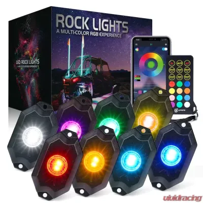 Xprite 8-Piece Trophy Series RGB Pure White LED Rock Lights with Bluetooth and Remote Control - DL-RL-G7-8PC