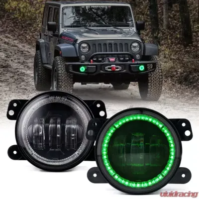 Xprite 4" Green Escapade Series 60W LED Fog Lights Jeep | Dodge | Chrysler 2005-2023 - FL-DRL-G2-G