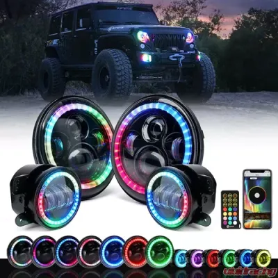 Xprite 7" Exhibit Series 90W LED Headlight & Fog Light Jeep Wrangler JK 2007-2018 - XP-JL-HL-JK-90W-G3-CHASE-KIT