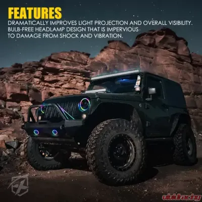 Xprite 7" Exhibit Series 90W LED Headlight & Fog Light Jeep Wrangler JK 2007-2018 - XP-JL-HL-JK-90W-G3-CHASE-KIT