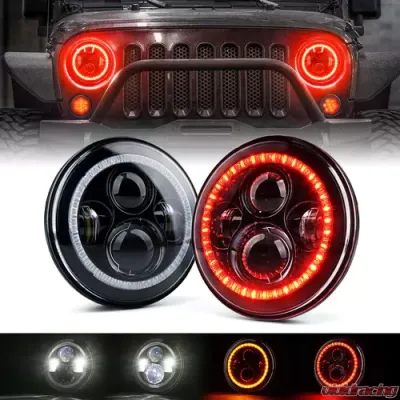 Xprite 7" 90W Red G2 LED Headlights with Halo Jeep Wrangler | Land Rover 1992-2018 - HL-90W-G2-R