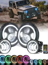 Xprite 7" Aura Series LED Headlight & Fog Light Jeep Wrangler JK JKU 2007-2018                                     - HL-90W-G2-RGB-KIT - Image 2