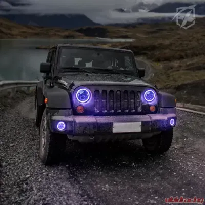 Xprite 7" Aura Series LED Headlight & Fog Light Jeep Wrangler JK JKU 2007-2018 - HL-90W-G2-RGB-KIT