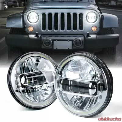 Xprite 7" Chrome Envision Series 60W LED Headlights With Halo DRL Jeep Wrangler | Hummer H1 1992-2018 - HL-R7IN-G13-CH