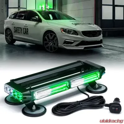 Xprite 14.5" White/Green Pursuit LED Series Rooftop Strobe Light with Magnetic Base - SL-C108M-G2-WG