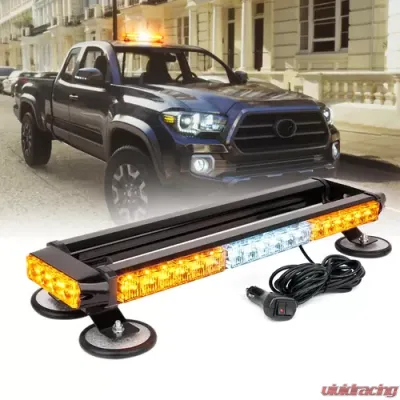 Xprite 20" White/Amber Pursuit LED Series Rooftop Strobe Light with Magnetic Base - SL-C108M-G3-WY