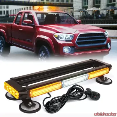 Xprite 20" White/Amber Pursuit COB Series Rooftop LED Strobe Light with Magnetic Base - SL-C108M-G4-WY
