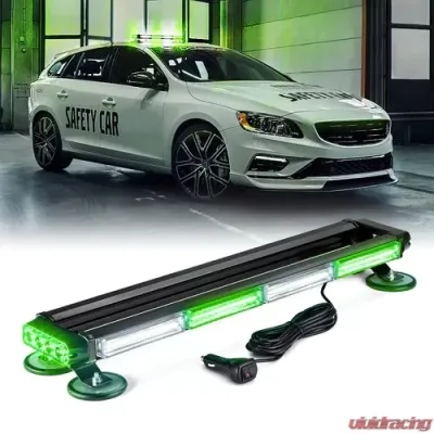 Xprite 26" White/Green Pursuit COB Series Rooftop LED Strobe Light with Magnetic Base - SL-C108M-G6-WG