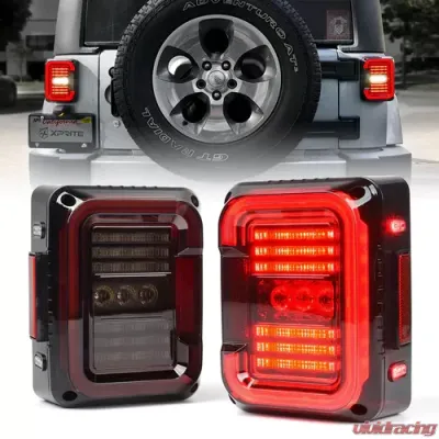 Xprite Smoke Inspire Series LED Taillights Jeep Wrangler JK 2007-2018 - TL-JK-G9-SMK