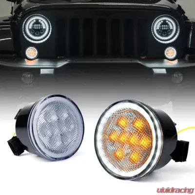 Xprite Clear LED Amber Turn Signal Light with Halo DRL Jeep Wrangler JK 2007-2018 - TS-JK-DRL-G2-CLR