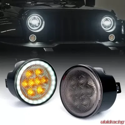 Xprite Smoke LED Amber Turn Signal Light with Halo DRL Jeep Wrangler JK 2007-2018 - TS-JK-DRL-G2-SMK