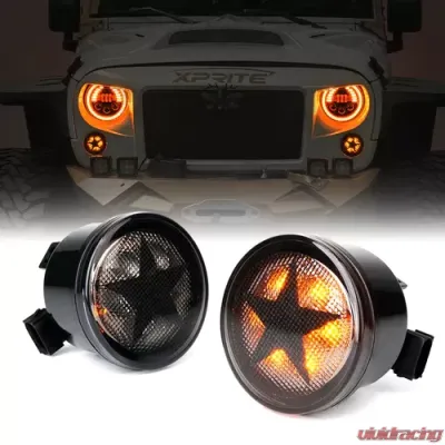 Xprite Smoke Star G2 LED Amber Turn Signal Light Jeep Wrangler 2007-2018 - TS-JK-G1-SMK-STAR