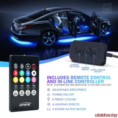 Xprite Fusion Series LED RGB Underbody Glow Kit with Remote Control and Bluetooth Compatible - UGL-62713-G1