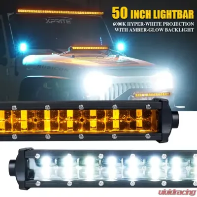 Xprite 50" Sunrise Series Double Row LED Light Bar with Amber Backlight - WL-C8AMBER-288SS