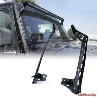 Xprite 50 Inch Mamba Series Front Windshield Light Bar Mounting Brackets with Lower Bracket Jeep Wrangler JK 2007-2018 - WLB-0008-G1