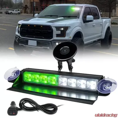 Xprite 8" White/Green Cadet Series Windshield LED Strobe Lights - WSL-G1-8IN-WG