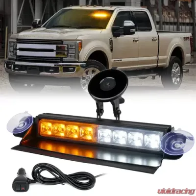 Xprite 8" White/Amber Cadet Series Windshield LED Strobe Lights - WSL-G1-8IN-WY