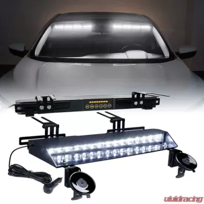 Xprite White Chaser Series Dual LED Visor Windshield Strobe Lights - YL-145-G1-W