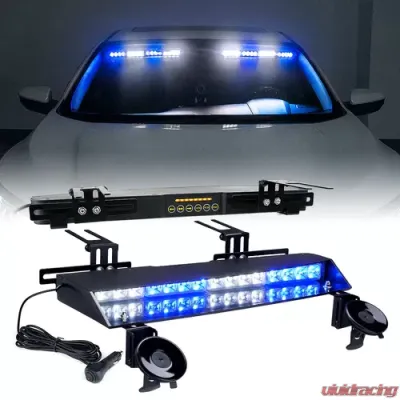 Xprite White/Blue Chaser Series Dual LED Visor Windshield Strobe Lights - YL-145-G1-WB