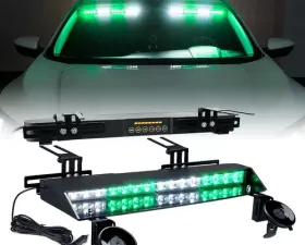 Xprite White/Green Chaser Series Dual LED Visor Windshield Strobe Lights