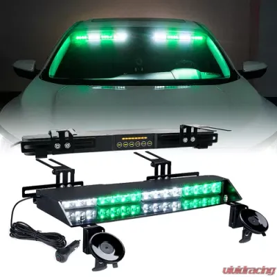 Xprite White/Green Chaser Series Dual LED Visor Windshield Strobe Lights - YL-145-G1-WG