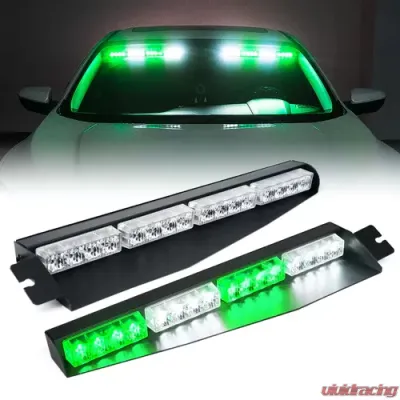 Xprite White/Green Elite Series Dual LED Visor Windshield Strobe Lights - YL-145-WG