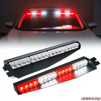 Xprite White/Red Elite Series Dual LED Visor Windshield Strobe Lights - YL-145-WR