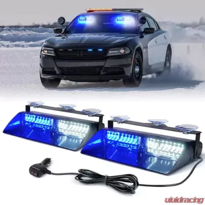 Xprite White/Blue Unmarked Series Dual LED Windshield Strobe Lights - YL126-WB
