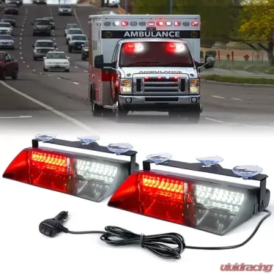 Xprite White/Red Unmarked Series Dual LED Windshield Strobe Lights - YL126-WR
