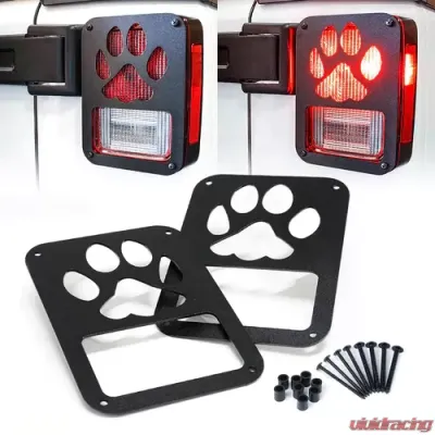 Xprite Black Paw Print Rear Taillight Covers Jeep Wrangler JK 2007-2018 - ZS-0004-G1-CLAW