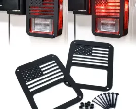 Xprite Black US Flag Rear Taillight Covers Jeep Wrangler JK 2007-2018