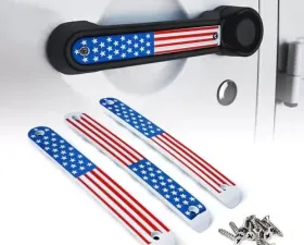 Xprite 3-Piece Flag Brushed Aluminum Door Handle Trim Inserts Jeep Wrangler JK 2007-2018