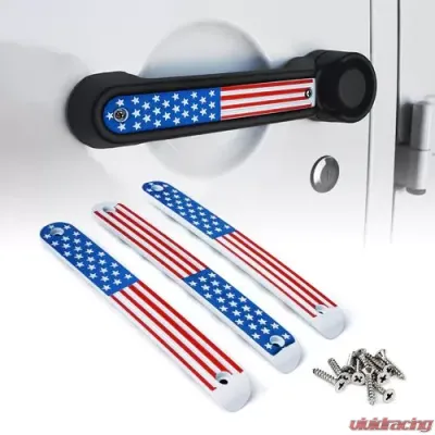 Xprite 3-Piece Flag Brushed Aluminum Door Handle Trim Inserts Jeep Wrangler JK 2007-2018 - ZS-0005-2D-FLAG