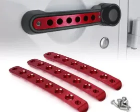 Xprite 3-Piece Red Brushed Aluminum Door Handle Trim Inserts Jeep Wrangler JK 2007-2018