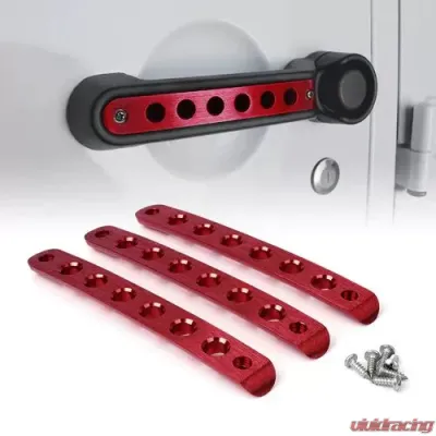Xprite 3-Piece Red Brushed Aluminum Door Handle Trim Inserts Jeep Wrangler JK 2007-2018 - ZS-0005-2D-RED-G1
