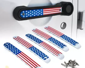 Xprite 5-Piece Flag Brushed Aluminum Door Handle Trim Inserts Jeep Wrangler JK 2007-2018
