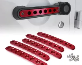 Xprite 5-Piece Red Brushed Aluminum Door Handle Trim Inserts Jeep Wrangler JK 2007-2018