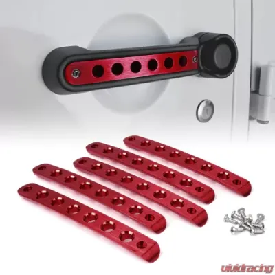 Xprite 5-Piece Red Brushed Aluminum Door Handle Trim Inserts Jeep Wrangler JK 2007-2018 - ZS-0005-4D-RED-G1