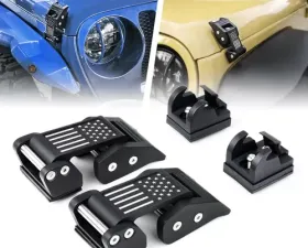 Xprite US Flag Black Aluminum Hood Latch Kit Jeep Wrangler | Gladiator JT 2018-2020