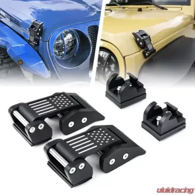 Xprite US Flag Black Aluminum Hood Latch Kit Jeep Wrangler | Gladiator JT 2018-2020 - ZS-0104-FLAG